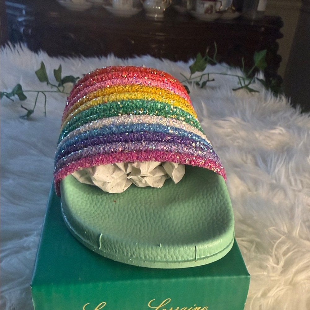 Lauren Lorraine Rainbow Beaded Slide Sandals